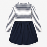 Navy Striped Maternity Nursing Dress With Button F