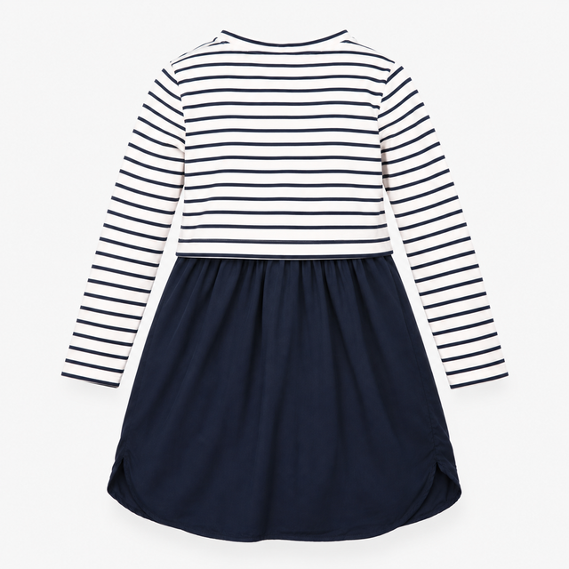 Navy Striped Maternity Nursing Dress With Button F