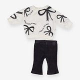 Sweater White Black Bows and Ribbed Leggings