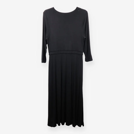 Black Jersey Midi Dress V Neck 3/4 Sleeve
