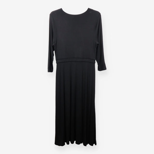 Black Jersey Midi Dress V Neck 3/4 Sleeve