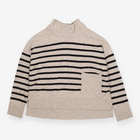 Camel Black Stripe High Neck Jumper with Pockets
