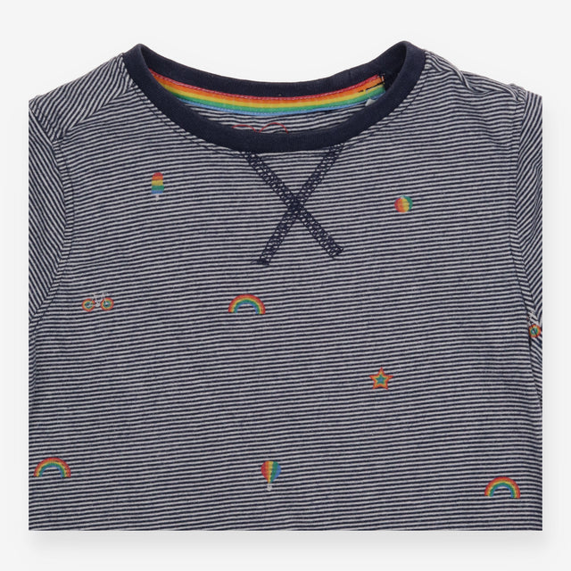 T-Shirt Short Sleeve Striped Rainbow Embroidery Na