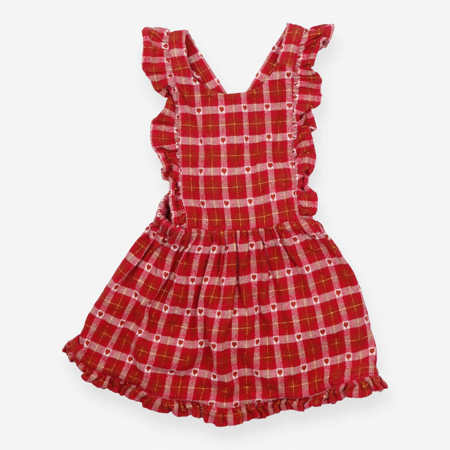 Pinafore red check hearts