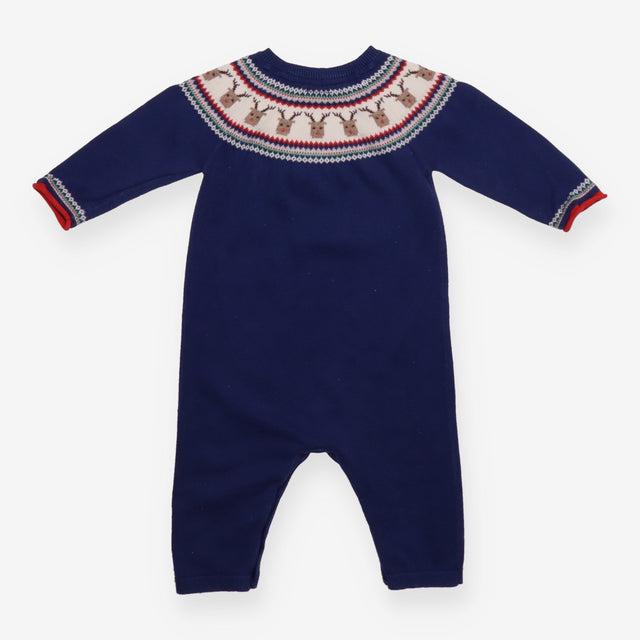 Romper knit reindeer fairisle blue