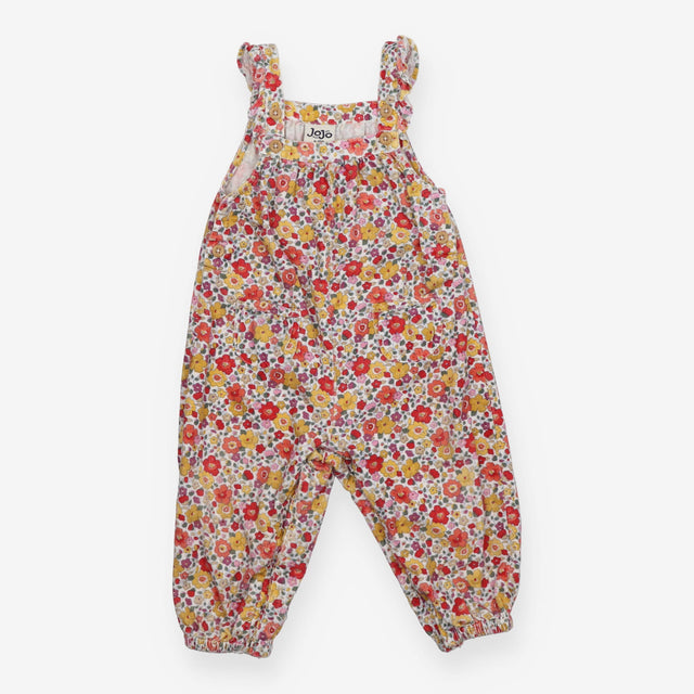 Red and yellow floral cord dungarees