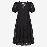 Midi Dress Black Floral Lace Short Sleeve