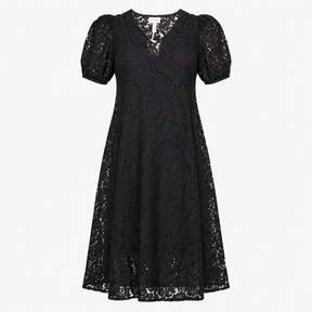 Midi Dress Black Floral Lace Short Sleeve