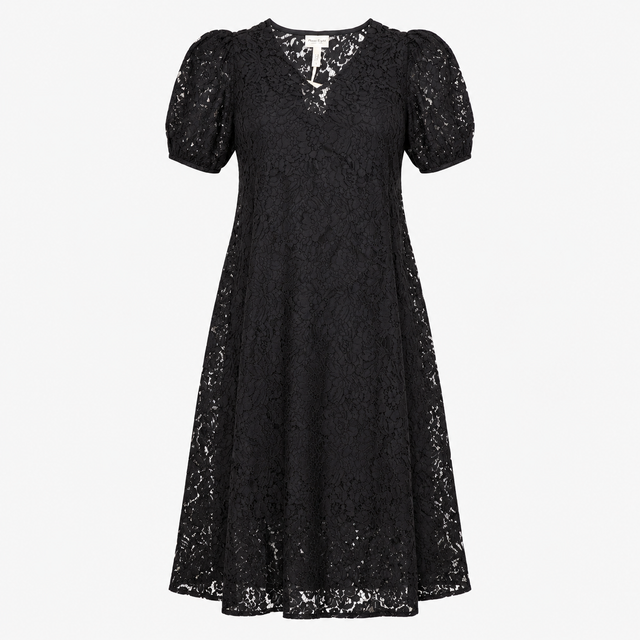 Midi Dress Black Floral Lace Short Sleeve