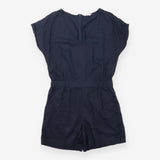 Playsuit Linen Blend Short Sleeve V-Neck Navy