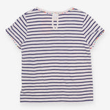 White and blue stripe pompom t-shirt