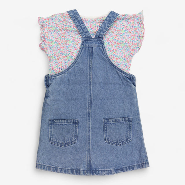 Dress Pinafore Denim Bunny and Floral T-shirt
