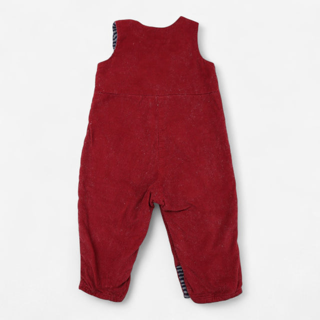 Red Cord Fox Dungaree with Blue Striped Lining