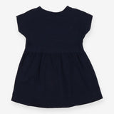 Dress SS navy flowers on neck jersey