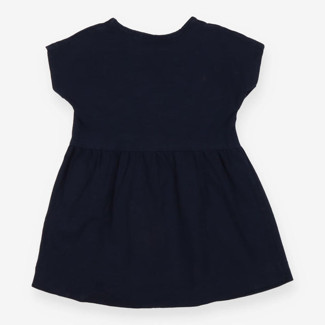 Dress SS navy flowers on neck jersey