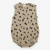 Bubble Romper Ribbed with Trees and Bears Tan Beig