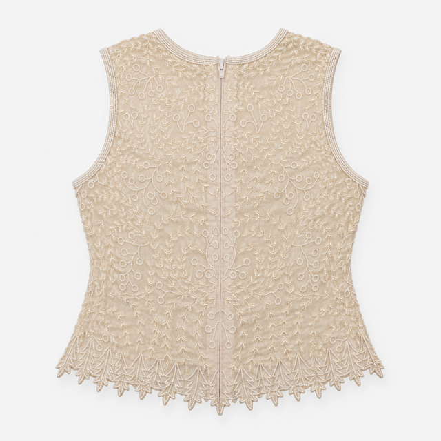 Ivory Floral Beaded Sleeveless Occasion Top