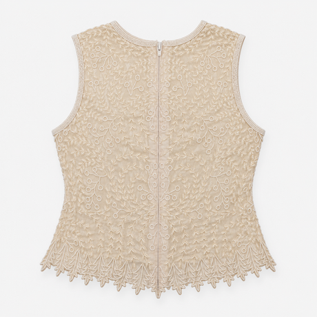 Ivory Floral Beaded Sleeveless Occasion Top
