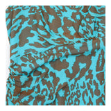 Turquoise Blue Brown 100% Silk Animal Print Ruched