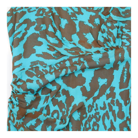 Turquoise Blue Brown 100% Silk Animal Print Ruched