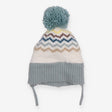 Bobble Hat Teal and White with Zig Zags