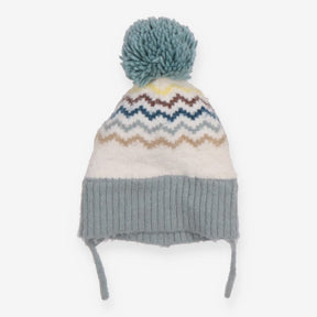 Bobble Hat Teal and White with Zig Zags