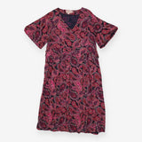 Pink & Black Paisley Dress | V-Neck Belted Midi