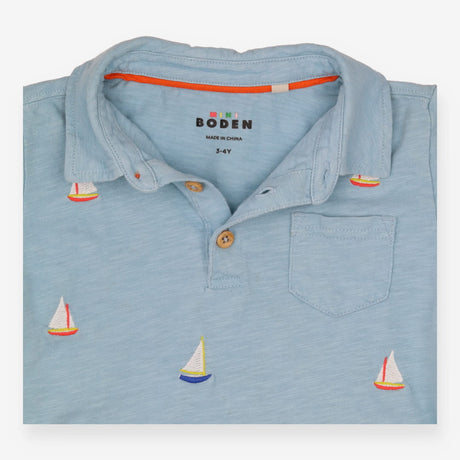 Collared Top - Pale Blue with Sail Boats