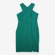 Midi Dress Emerald Green Cross Neck Sleeveless Fit