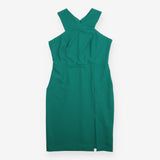 Midi Dress Emerald Green Cross Neck Sleeveless Fit