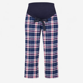 Trousers Navy Blue Tartan Check Maternity Over Bum