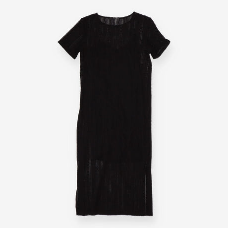 Black crochet knit midi dress with matching slip