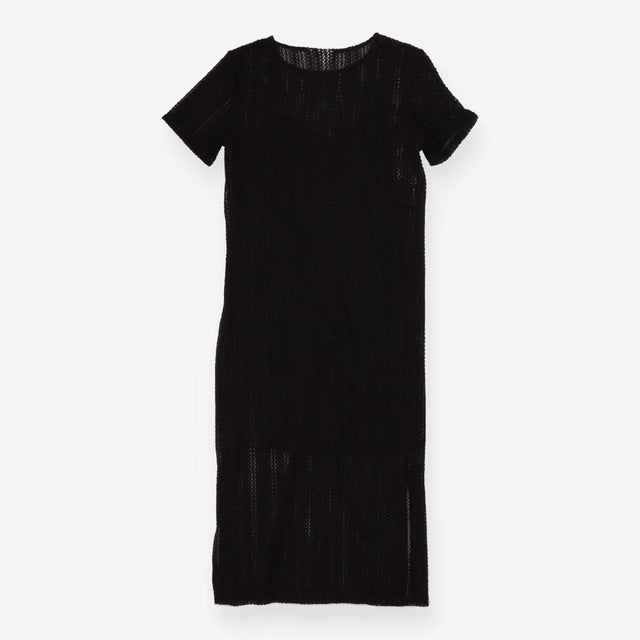 Black crochet knit midi dress with matching slip