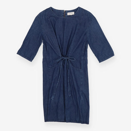 Denim Dress 3/4 Sleeve Tie Waist Pockets