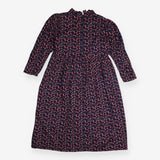 Midi Dress Navy Pink Floral Cotton Puff Sleeve