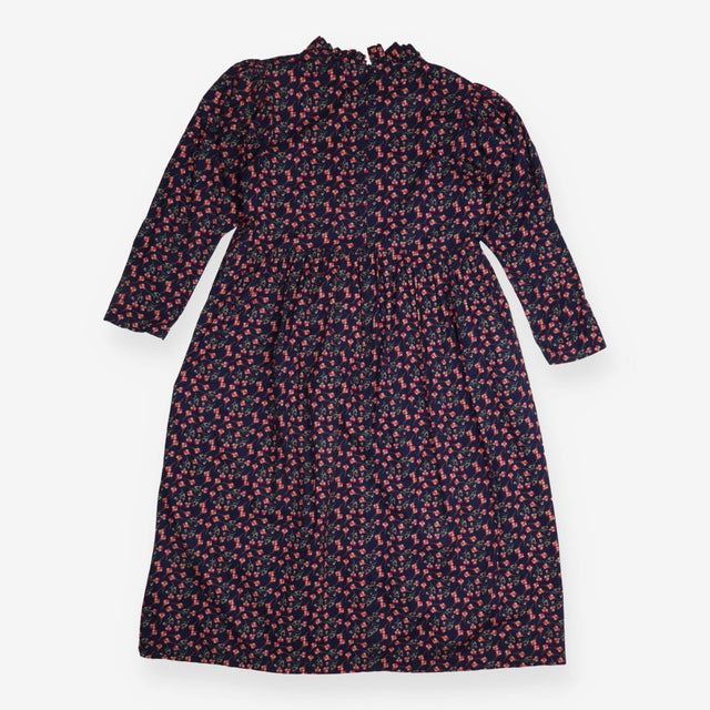 Midi Dress Navy Pink Floral Cotton Puff Sleeve