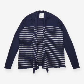 Cardigan Navy Cream Stripe Open Front Long Sleeve