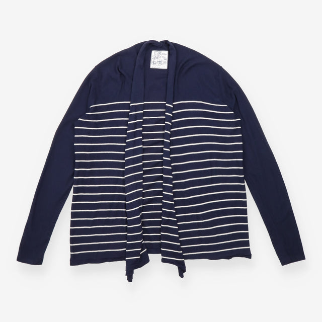 Cardigan Navy Cream Stripe Open Front Long Sleeve
