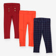 Leggings red orange navy check 3 pack
