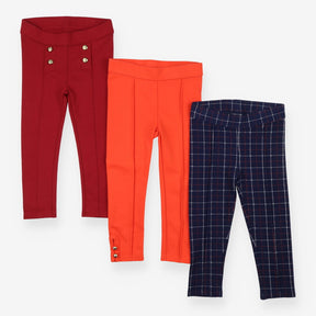 Leggings red orange navy check 3 pack