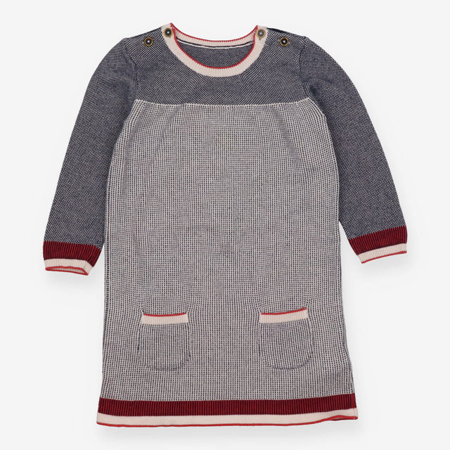 Dress Knit Navy and White Textured with Red Cuffs