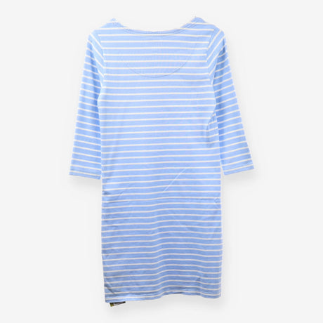 Blue Stripe Cotton Midi Dress Floral Bee Embroider