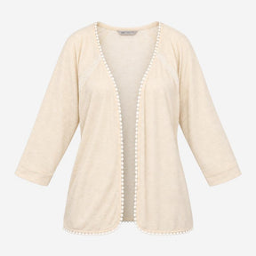 Cardigan Cream with  Open Front Crochet Trim