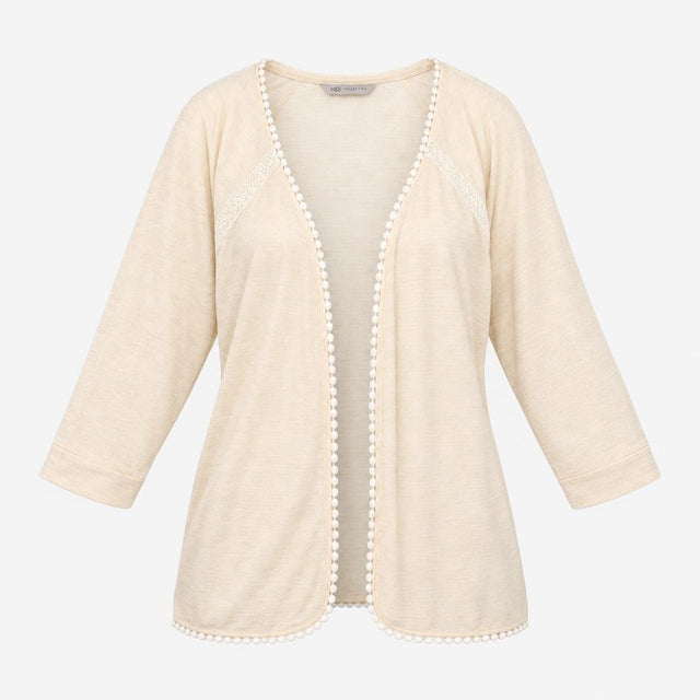Cardigan Cream with  Open Front Crochet Trim