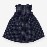Pinafore dress navy cord with white dots