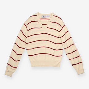 Vintage Izod Lacoste V-Neck Jumper Cream Striped