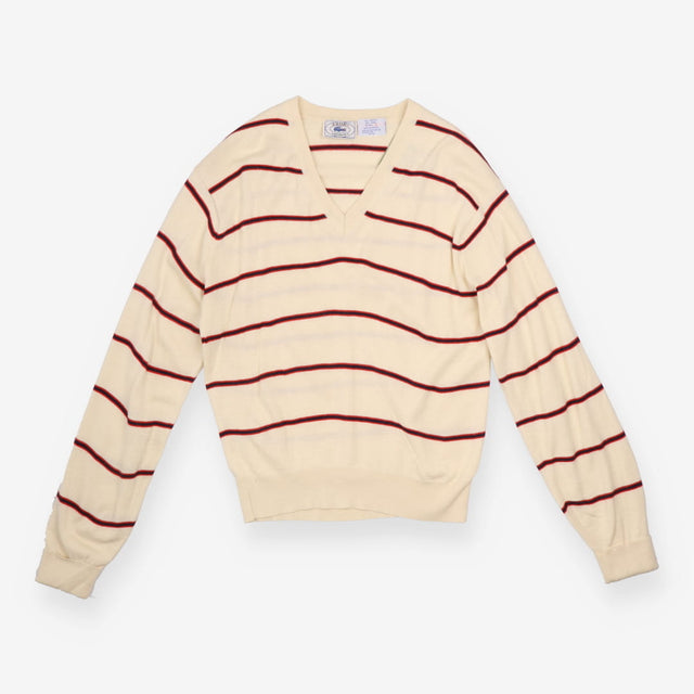 Vintage Izod Lacoste V-Neck Jumper Cream Striped