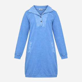 Cornflower Blue 100% Cotton Button High Neck Long 