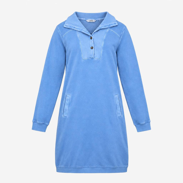 Cornflower Blue 100% Cotton Button High Neck Long 