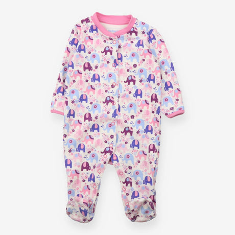 Sleepsuit Pink Trim Floral Elephants